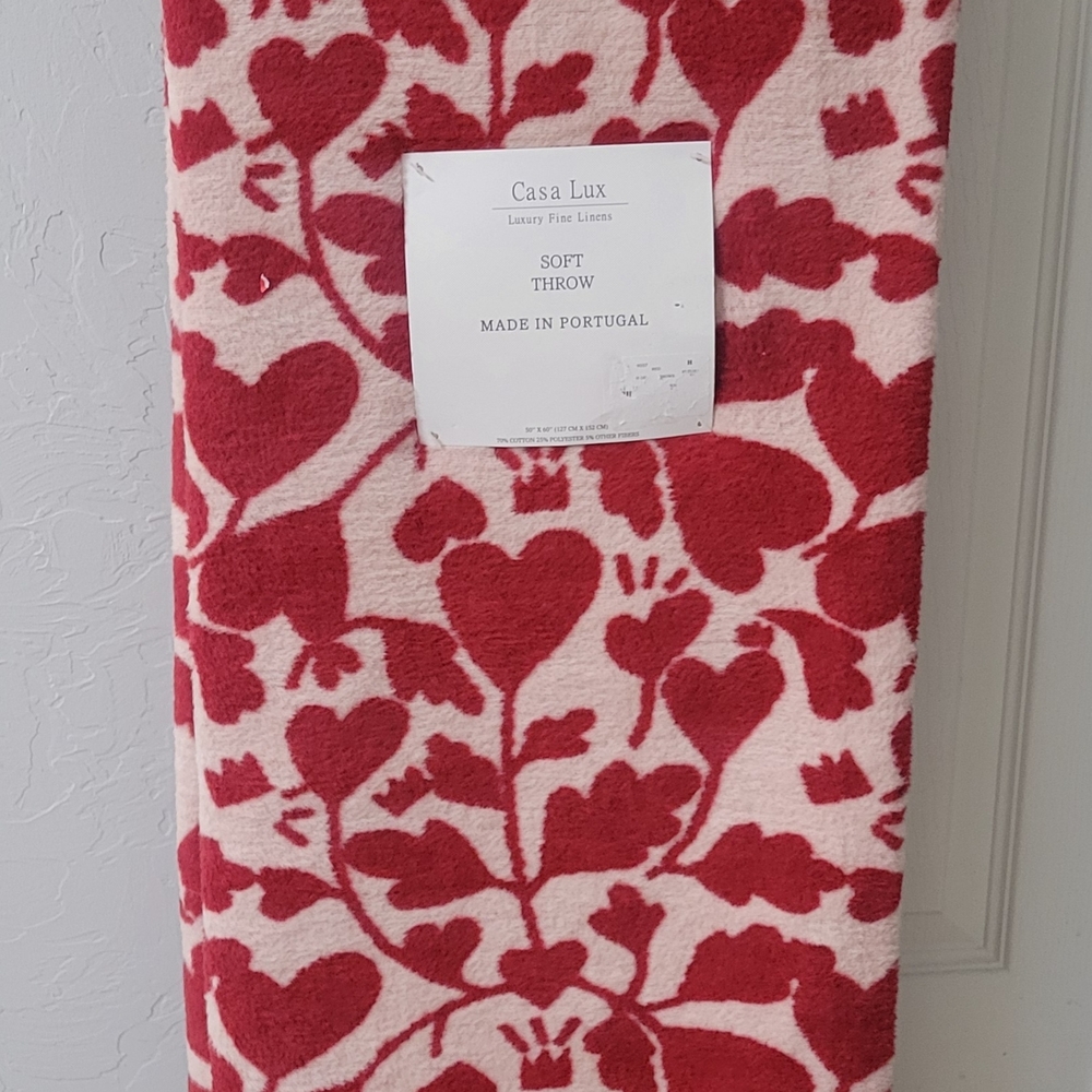 Casa Lux Red and Pink Heart Throw Blanket Made In Portugal